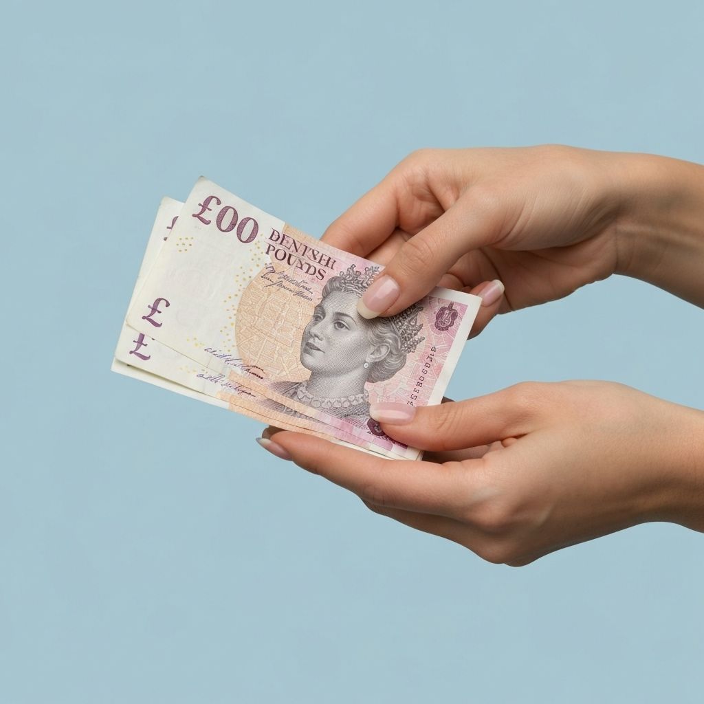 Hands holding British pound notes